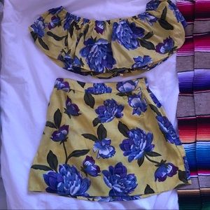 WORN ONCE/ Boohoo Yellow Floral 2 Piece Skirt Set